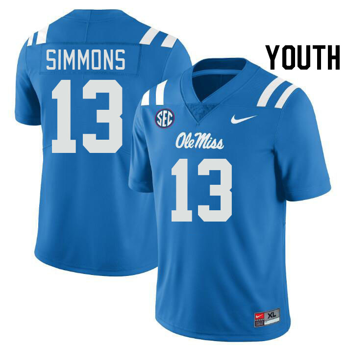 Youth #13 Austin Simmons Ole Miss Rebels College Football Jerseyes Stitched Sale-Powder Blue